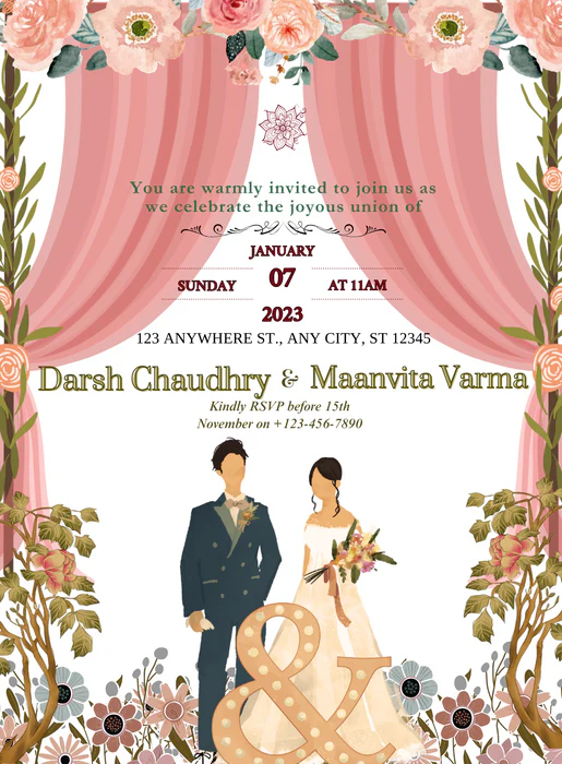 Splash of Scarlet Caricature Wedding Invitations-AACAR019 - Image 2