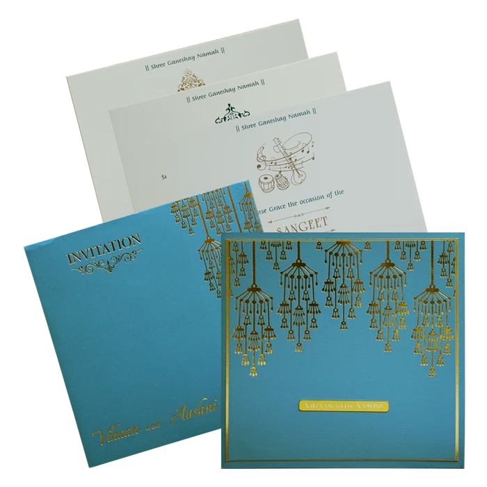 Teal Blue Nameplate Padded Wedding Card-KRC30292