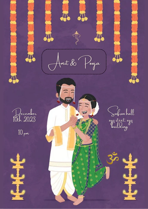Violet Caricature Marathi Wedding Invitation-AAMAI003 - Image 2