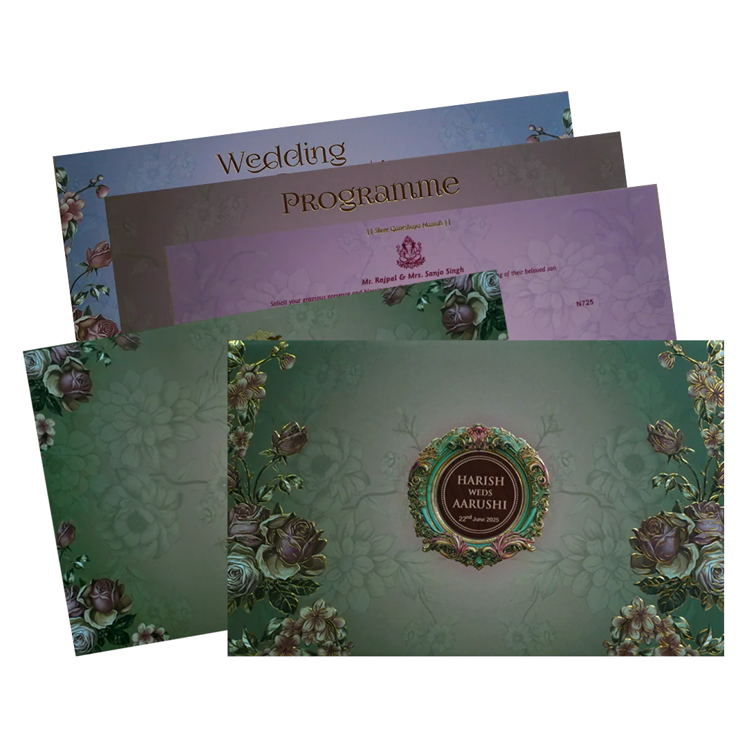 Water Green Royal Wedding Card-KVN07250