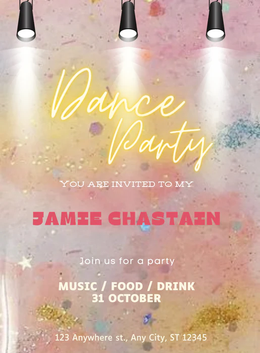 Watercolor Lights Dance Party Invitations-AADPI035 - Image 2