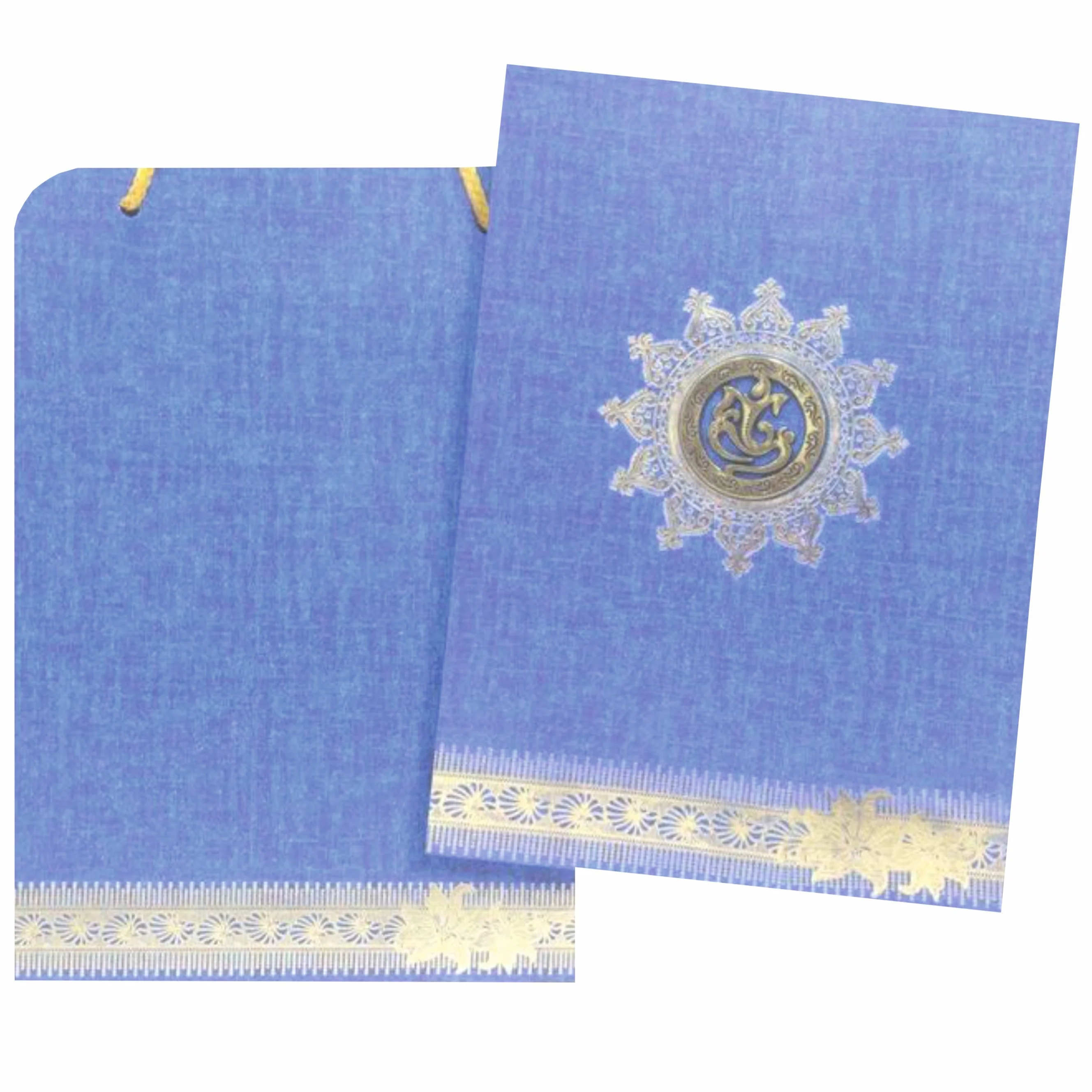 Well Groomed Blue Shading With Gold Ganesha Wedding Card-KNCA209B - Image 2