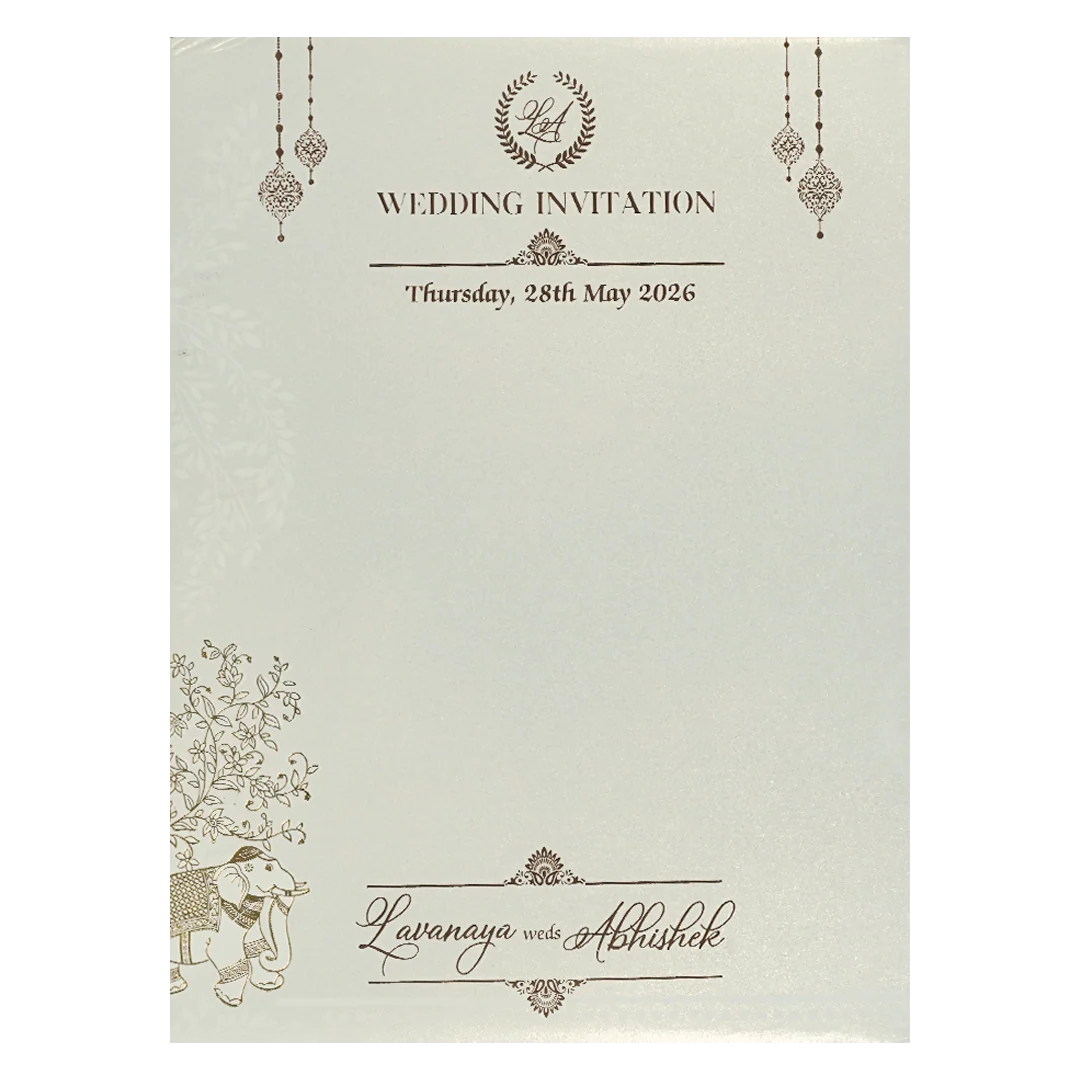 White Arch Ganesha Padded Wedding Card-KRE27510 - Image 4