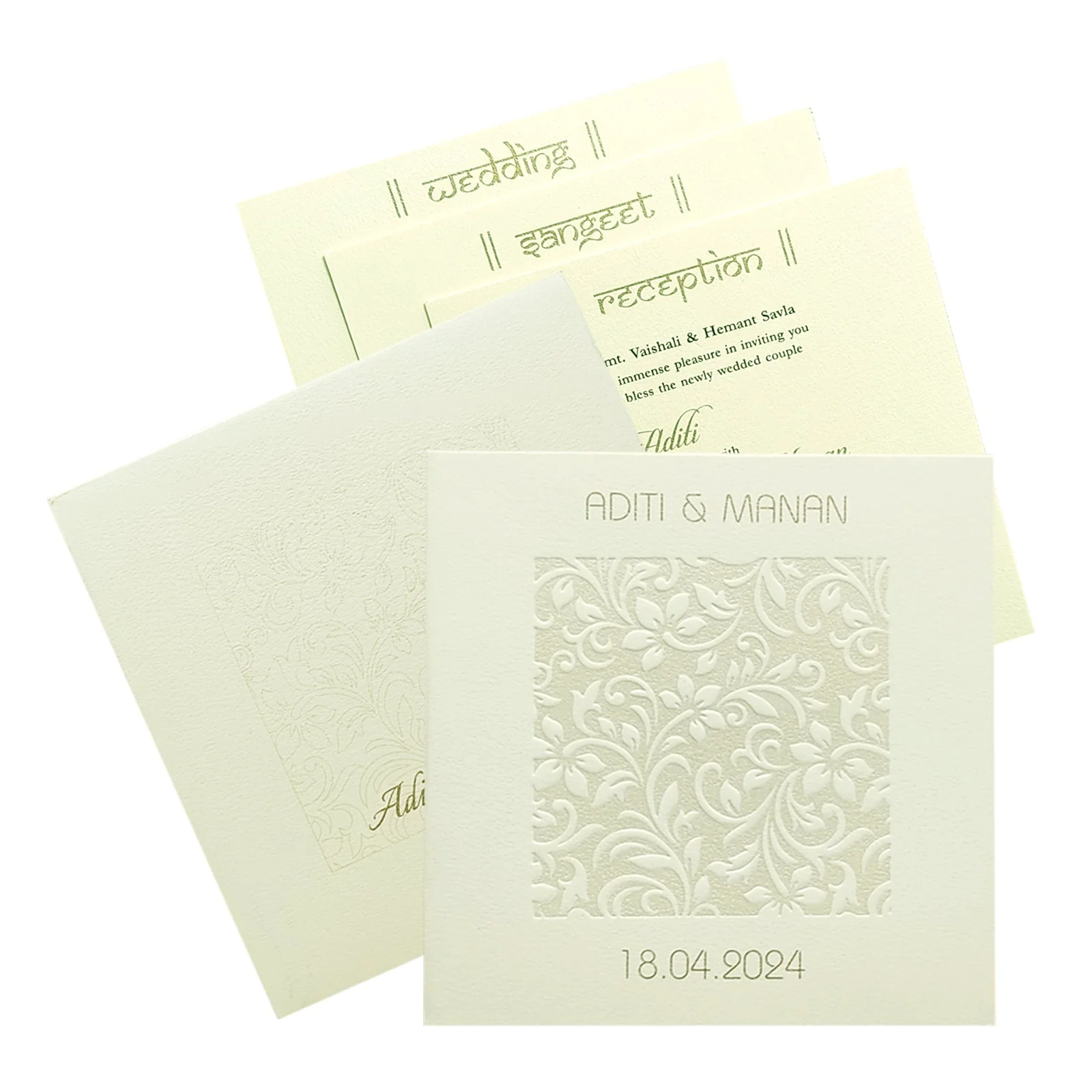White Embossed Floral Invitation Card-KRC29351