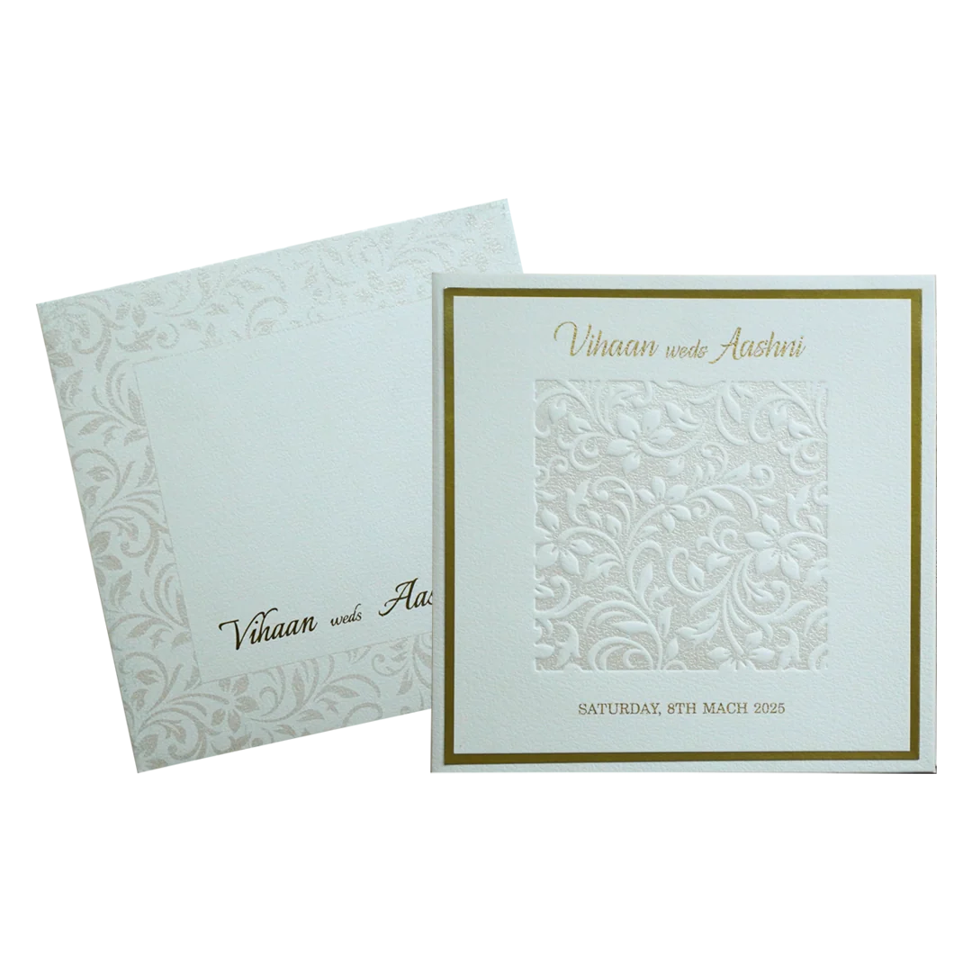 White Embossed Floral Padded Invitation Card-KRC30480 - Image 2