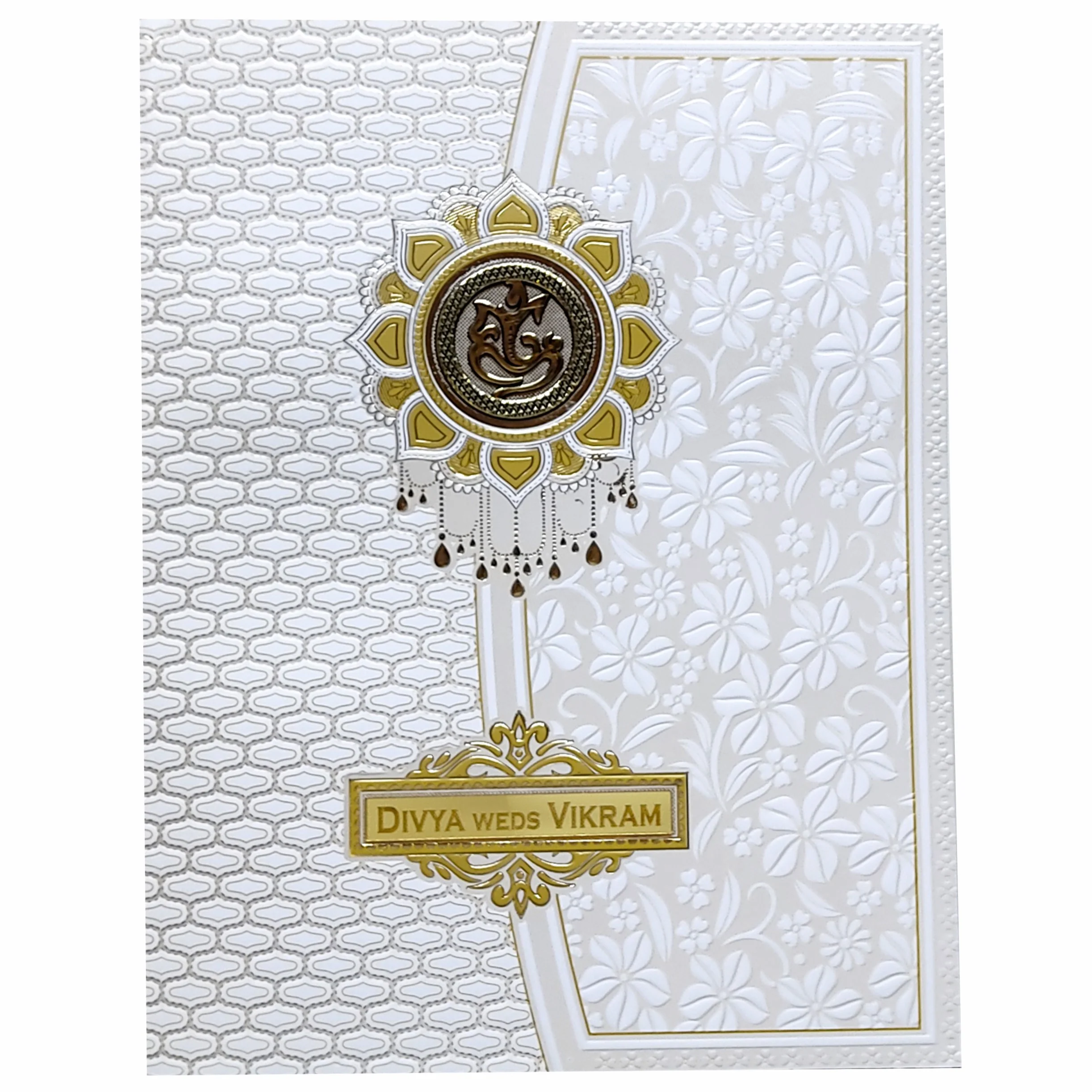 White Embossed Floral Wedding Card-KNK4107W - Image 3