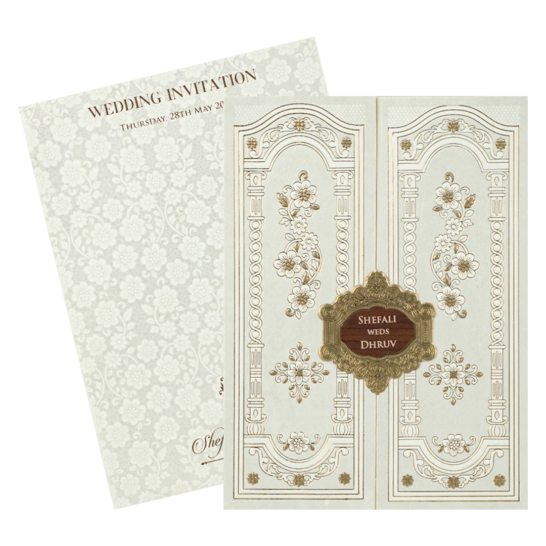 White Embossed Floral Wedding card-KRE28510 - Image 2