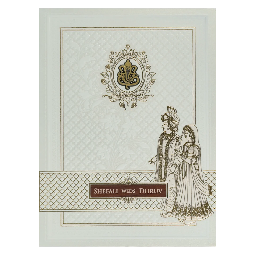 White Embossed Ganesha Wedding card-KRE28400 - Image 3