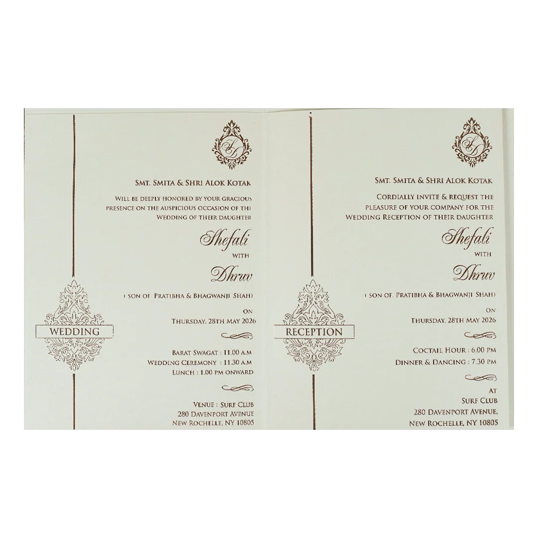 White Embossed Ganesha Wedding card-KRE28400 - Image 5