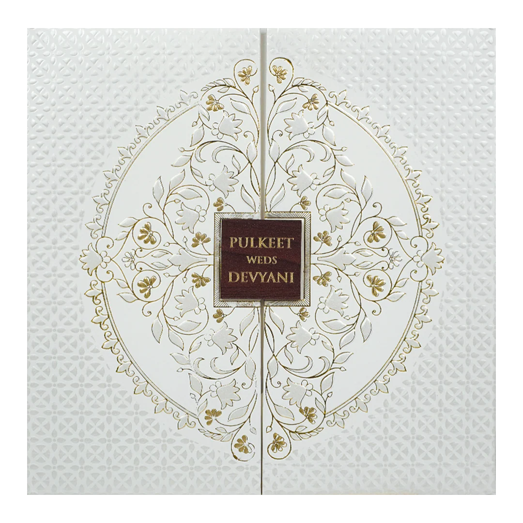 White Embossed Gold Door Padded Wedding Card-KJTS1855 - Image 3