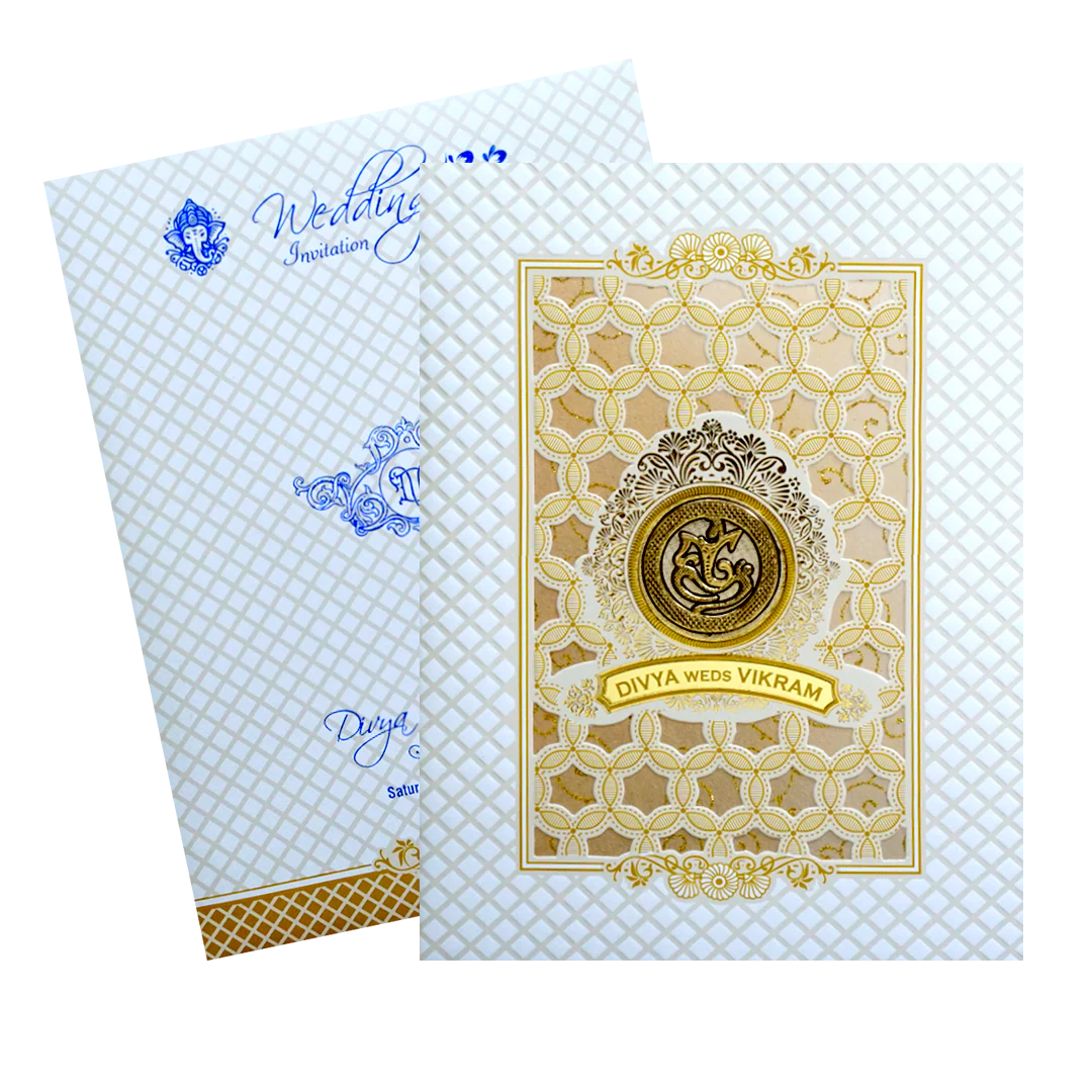 White Embossed Wedding Invitation Card-KNK7063W - Image 2