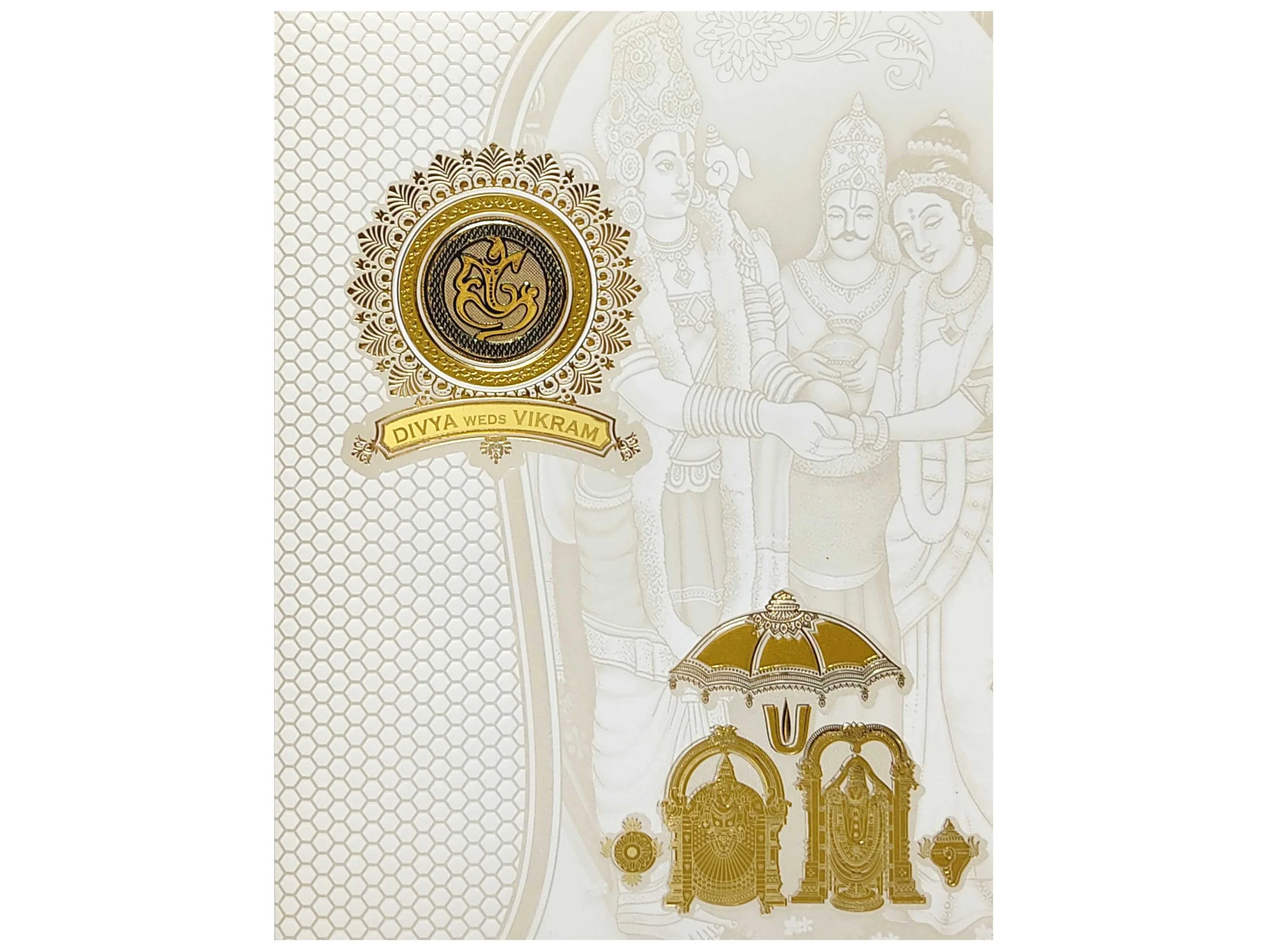 White Floral Balaji Padmavathi Invitation Card-KNJS2061 - Image 3
