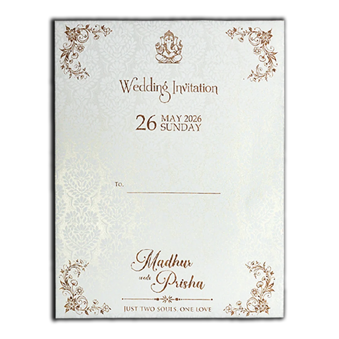 White Floral Elegant Padded Wedding Card-KSH73610 - Image 4