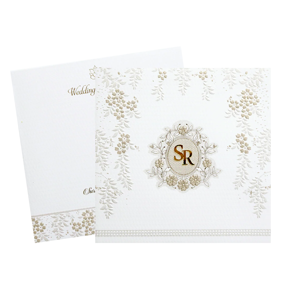White Floral Embossed Padded Classic Wedding Card - KMMWD1102 - Image 2