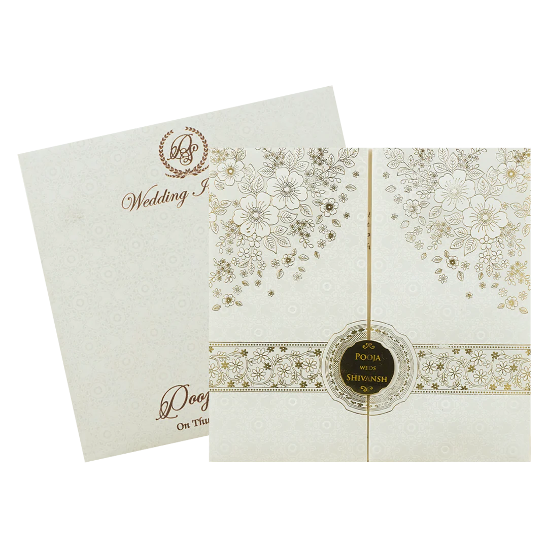 White Floral Embossed Padded Wedding Card-KRE26490 - Image 2