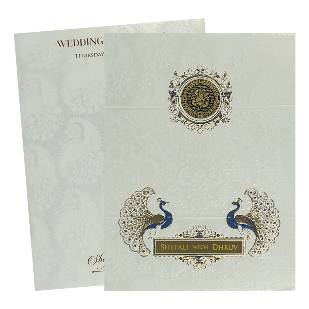 White Floral Ganesha Padded Wedding Card-KRE28170 - Image 2