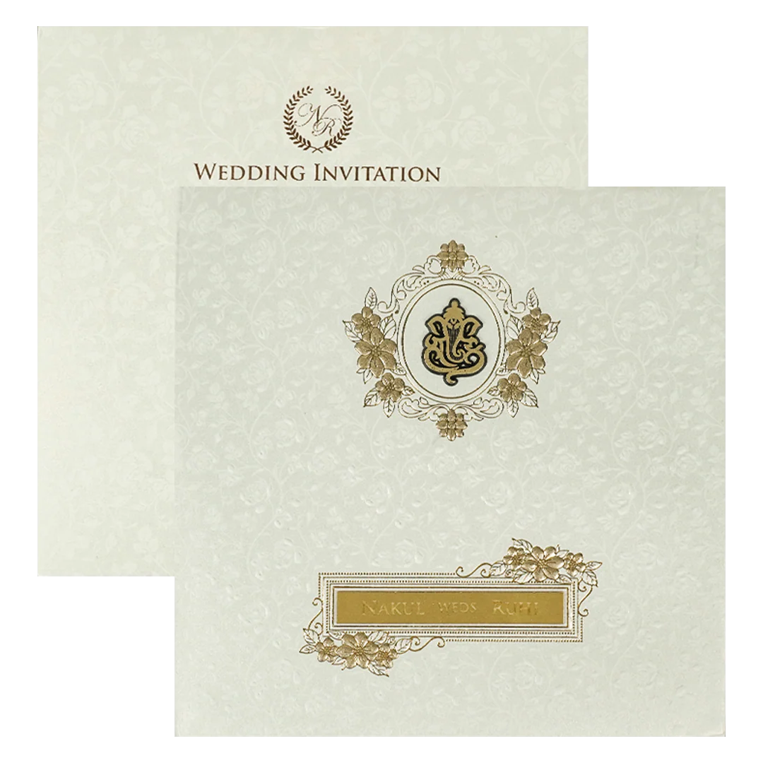 White Floral Ganesha Padded Wedding card-KRE28290 - Image 2