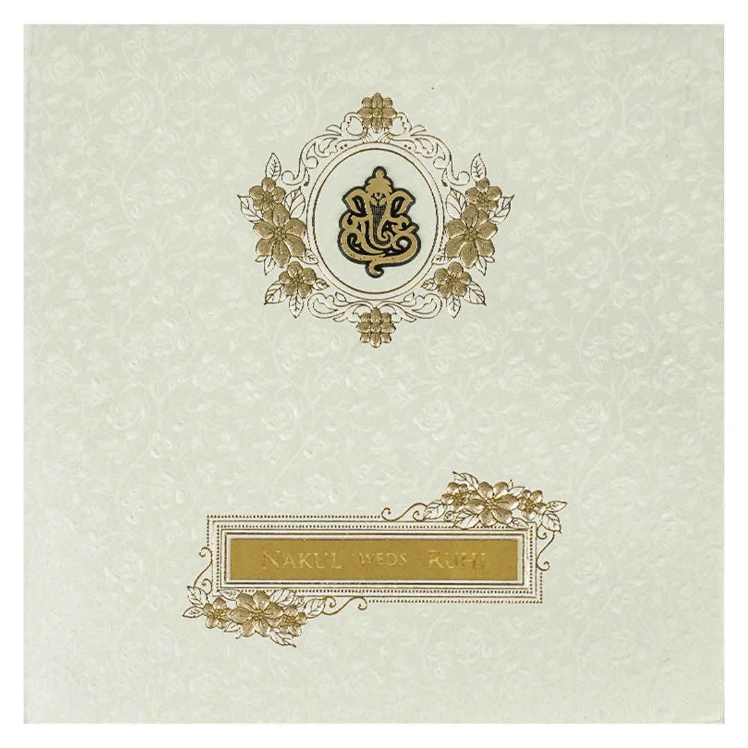 White Floral Ganesha Padded Wedding card-KRE28290 - Image 3