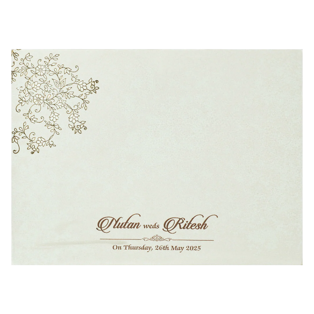 White Floral Gold Foil Padded Wedding Card-KRE25870 - Image 4