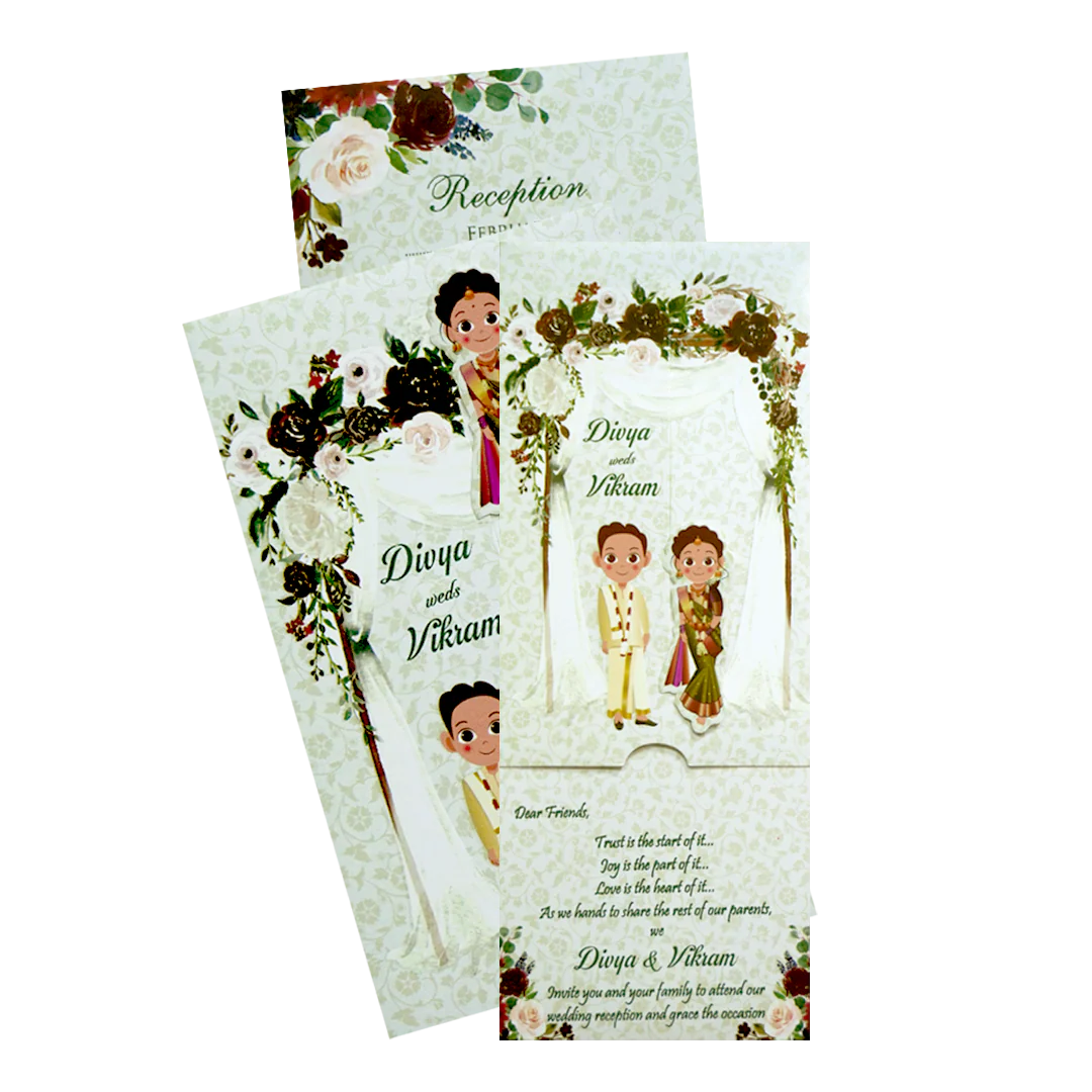 White Floral Sliding Invitation Card-KNKSP751