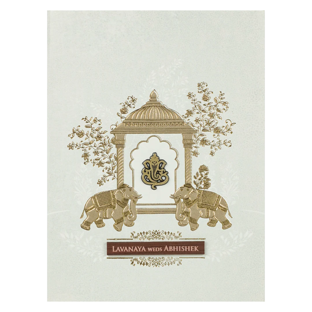 White Ganesha Arch Wedding Card-KRE27780 - Image 3