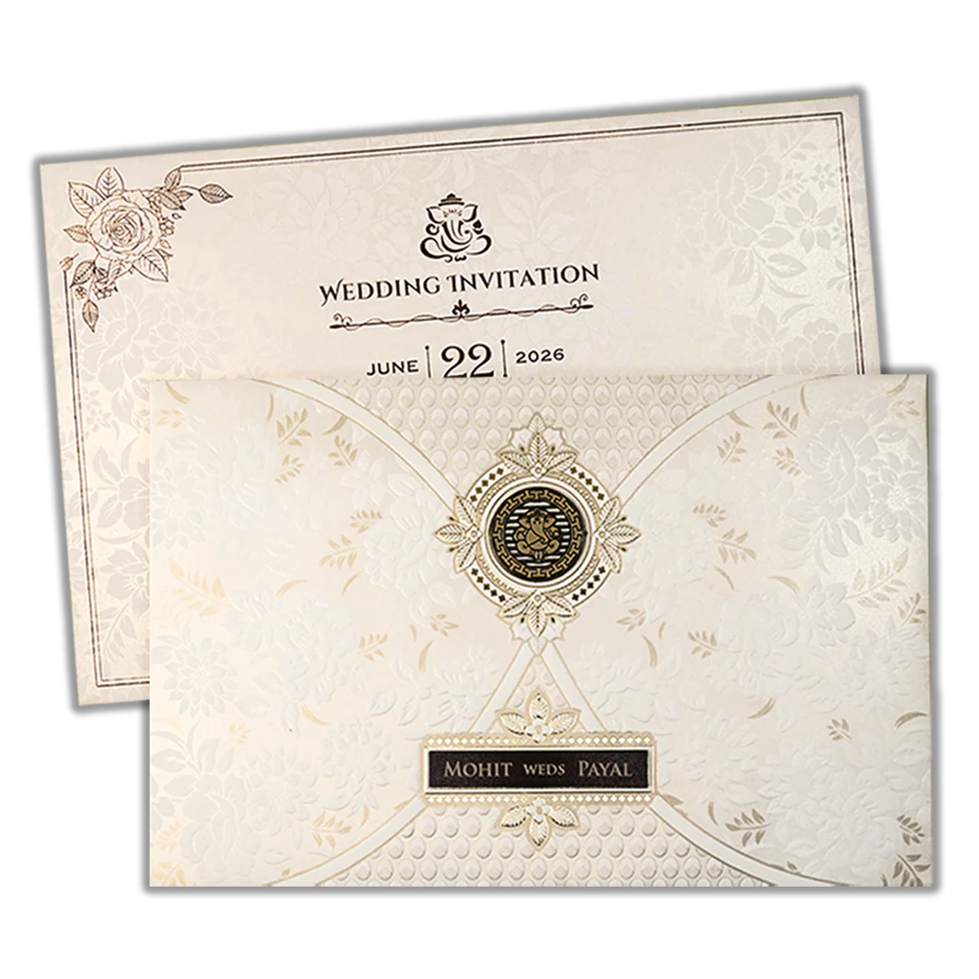White Ganesha Floral Padded Wedding Card-KSH73530 - Image 2