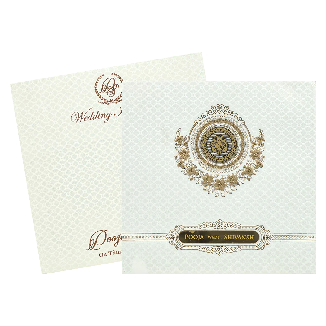 White Ganesha Floral Padded Wedding Card-KRE27590 - Image 2