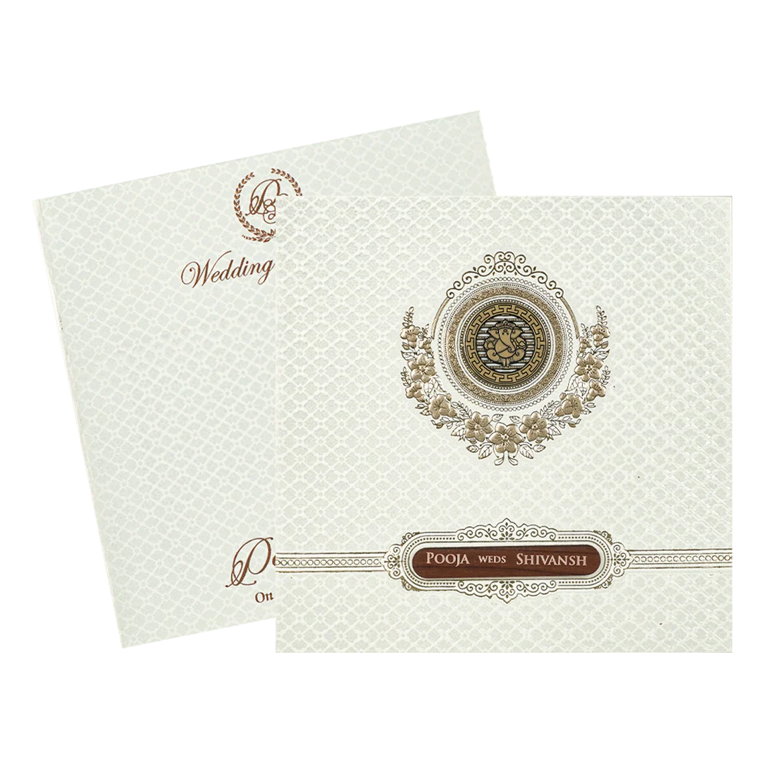 White Ganesha Floral Wedding Card-KRE27700 - Image 2