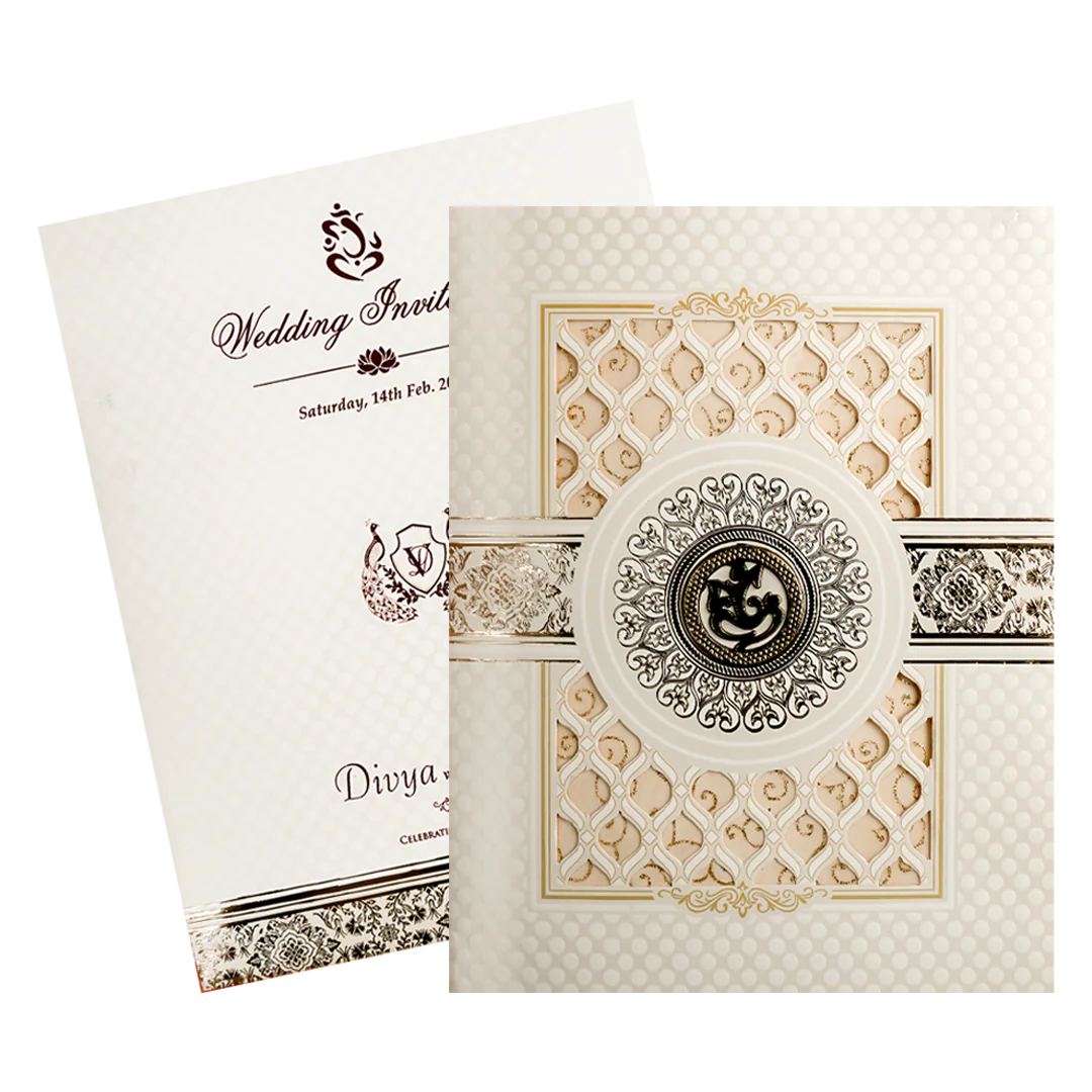 White Ganesha Laser-Cut Wedding Card-KNJS2059 - Image 2