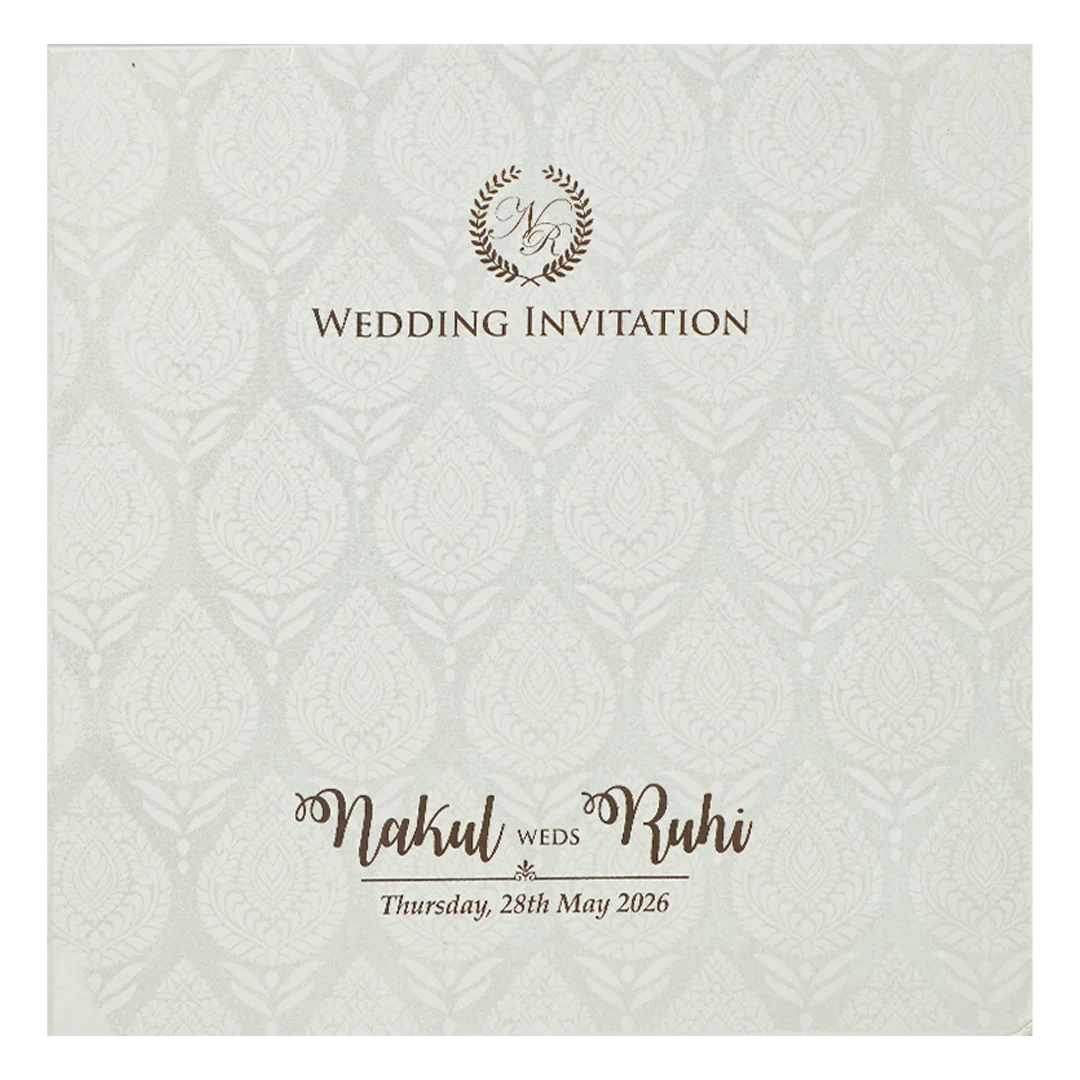 White Ganesha Umbrella Embossed Wedding card-KRE28530 - Image 4