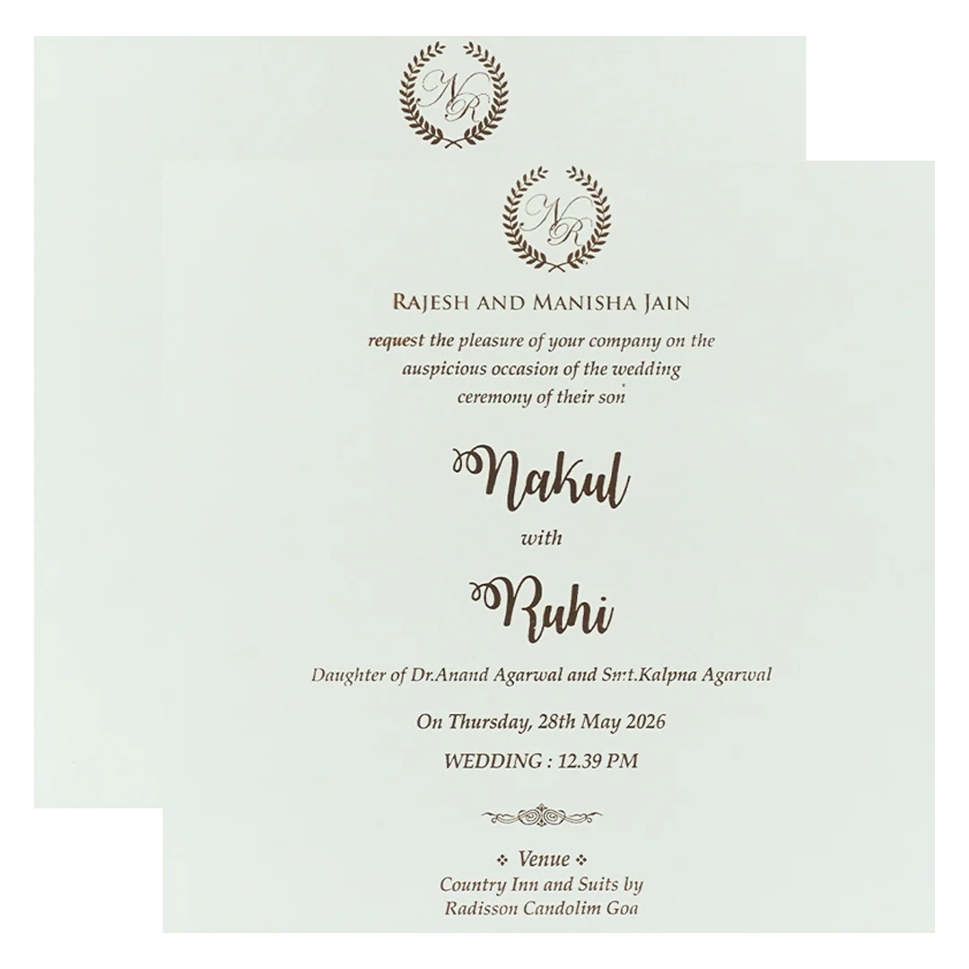 White Gold Arch Elephant Padded Wedding card-KRE28280 - Image 5