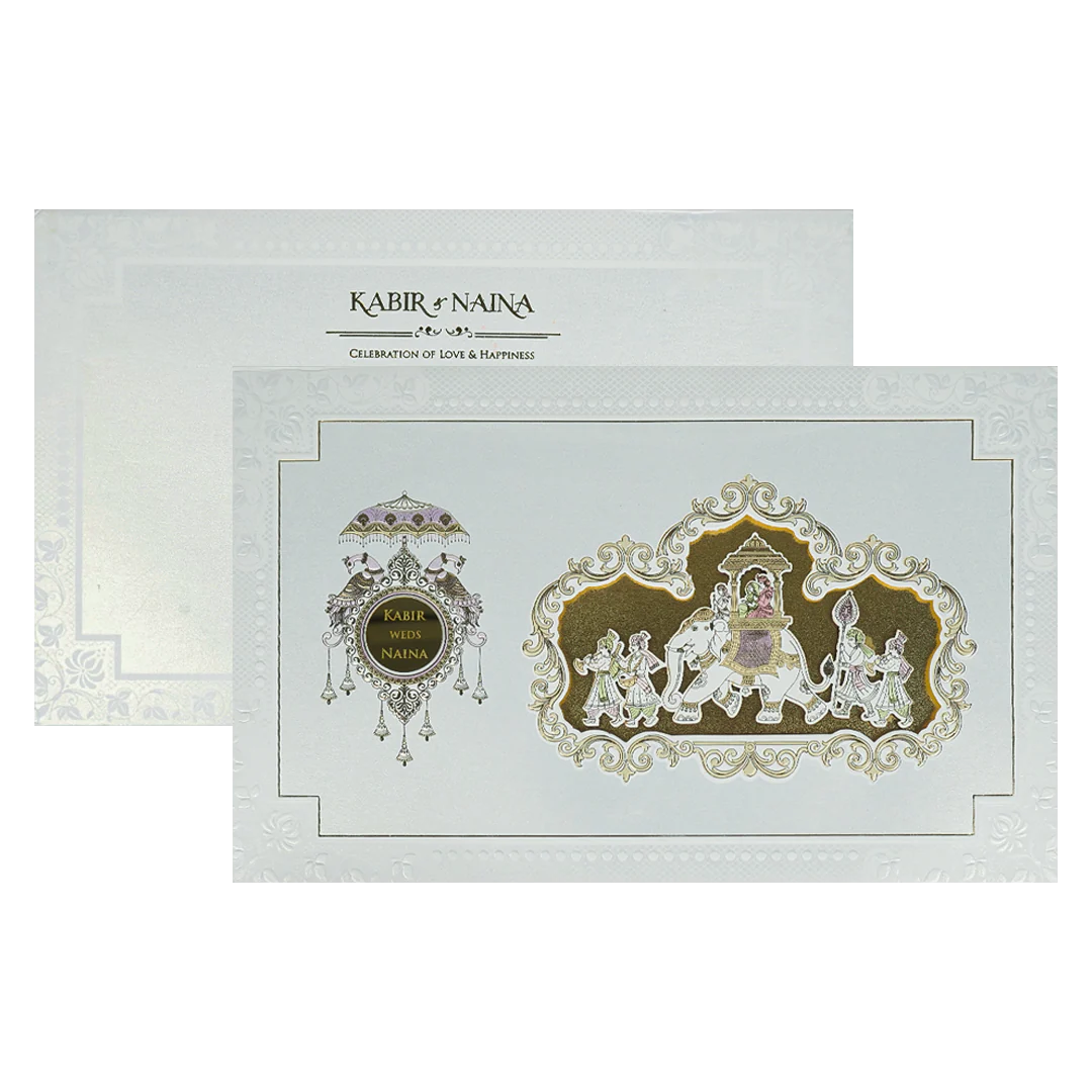 White Gold Barat Padded Wedding Card-KRE28070 - Image 2