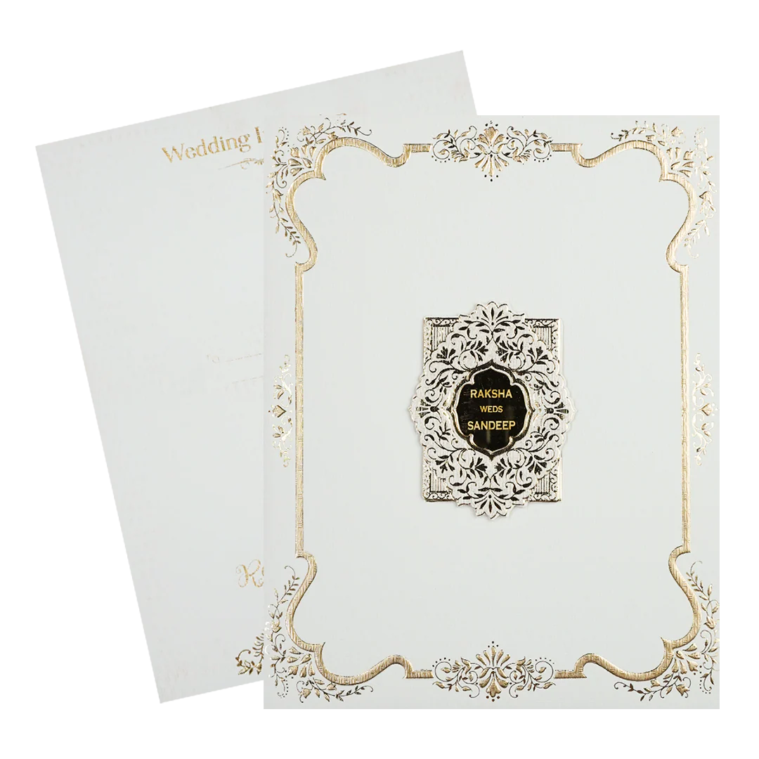 White Gold Floral Border Padded Wedding Card-KSI64350 - Image 2