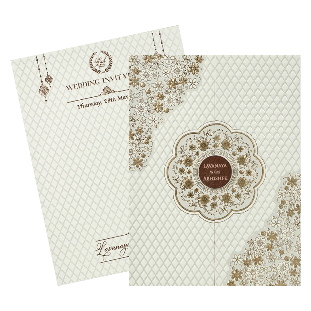 White Gold Floral Door Wedding Card-KRE27690 - Image 2