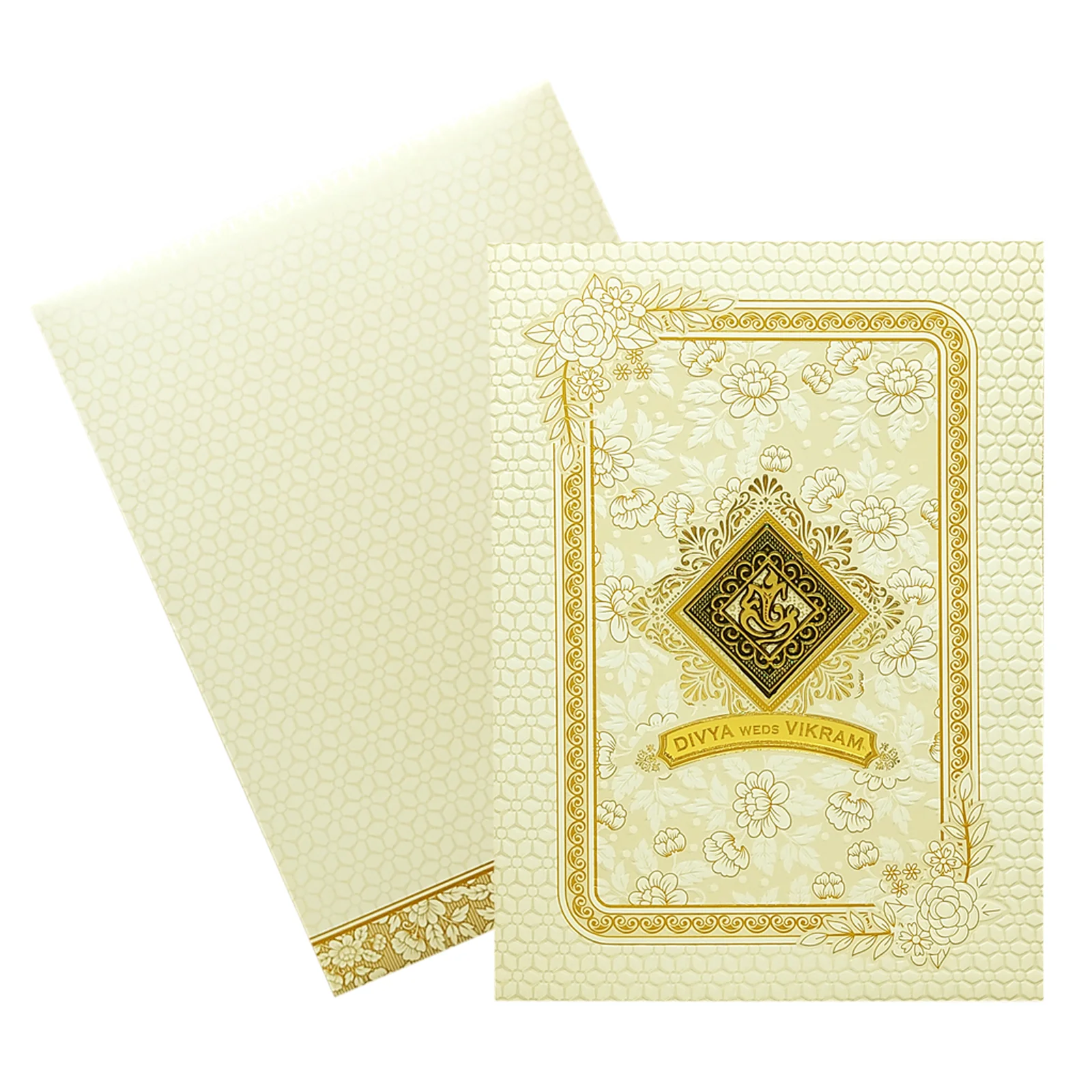 White Gold Floral Invitation Card-KNK7066W - Image 2
