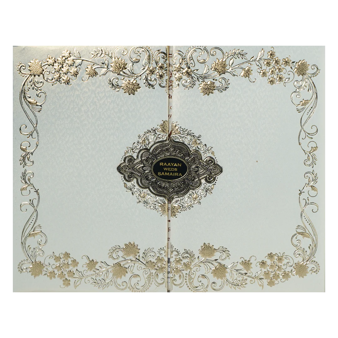 White Gold Floral Ornate Padded Wedding Card-KSSC2076 - Image 3