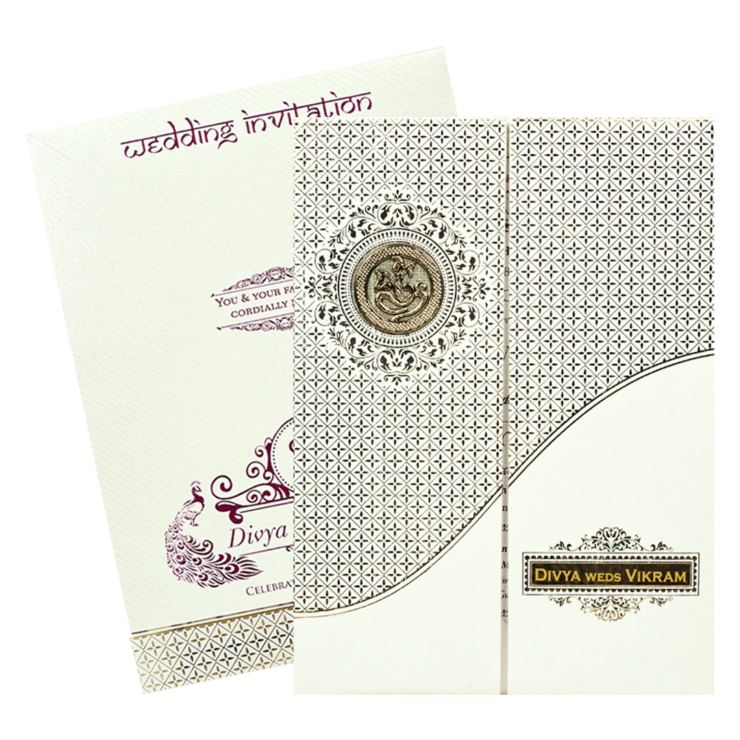White Gold Floral Padded Wedding Card-KNSW8606 - Image 2