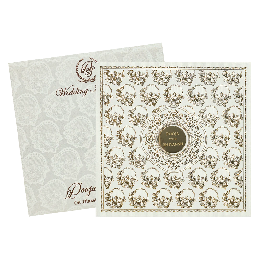 White Gold Floral Padded Wedding Card-KRE27570 - Image 2