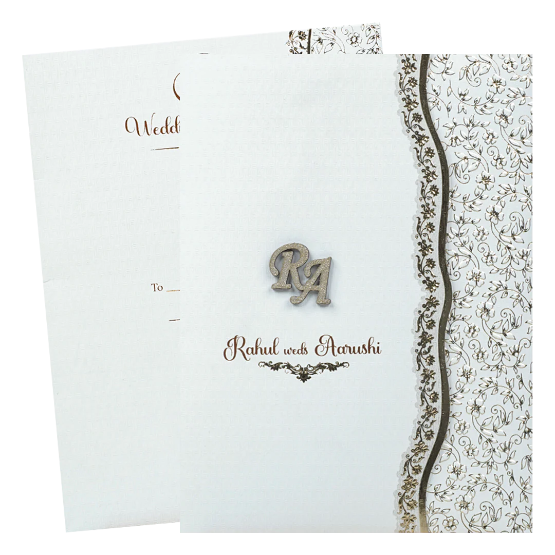 White Gold Lace Wedding Card-KSI64980 - Image 2