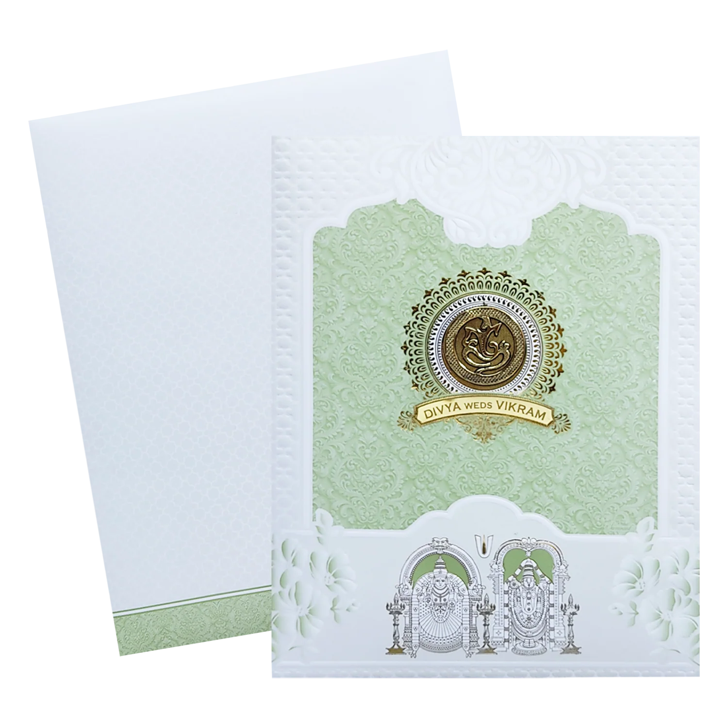 White Green Balaji Padmavathi Wedding Card-KNJS2088G - Image 2