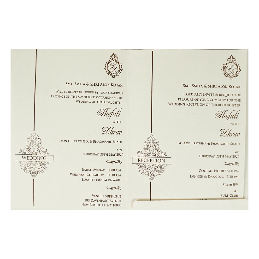 White Monogram Ganesha Embossed Wedding card-KRE28440 - Image 5