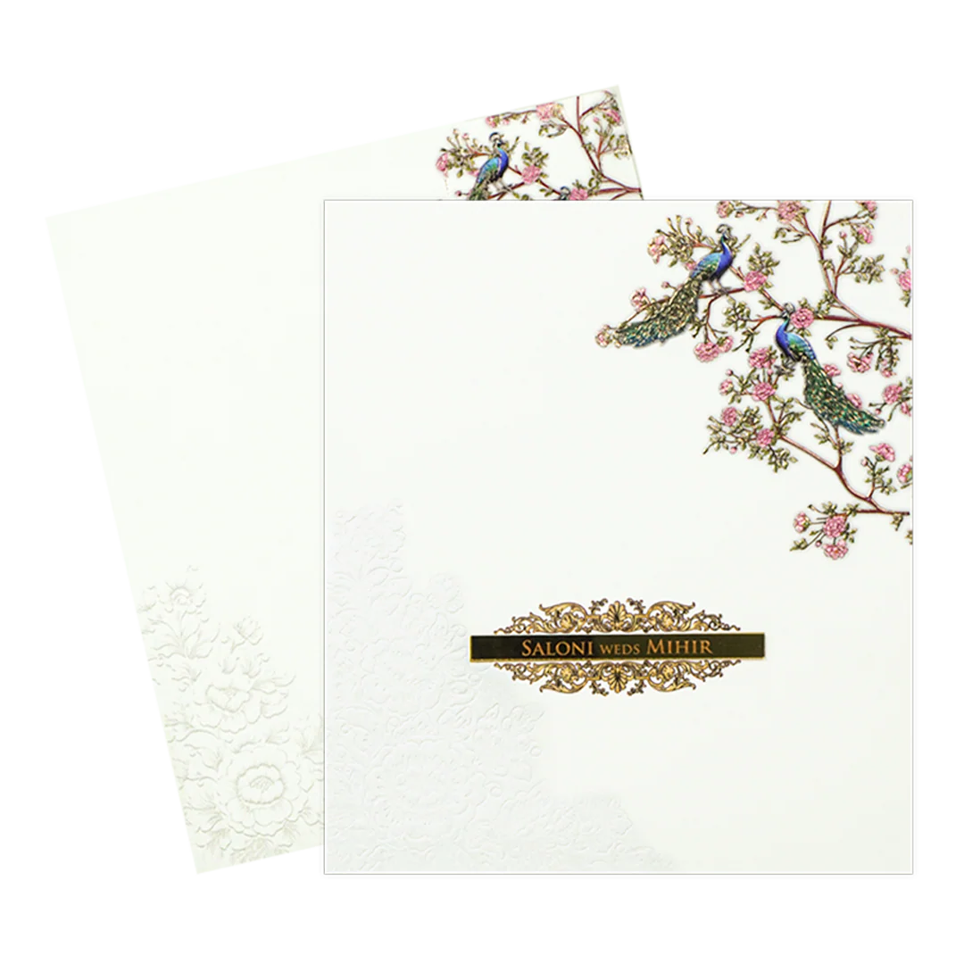 White Padded Floral Peacock Wedding Card - KPR25120 - Image 2