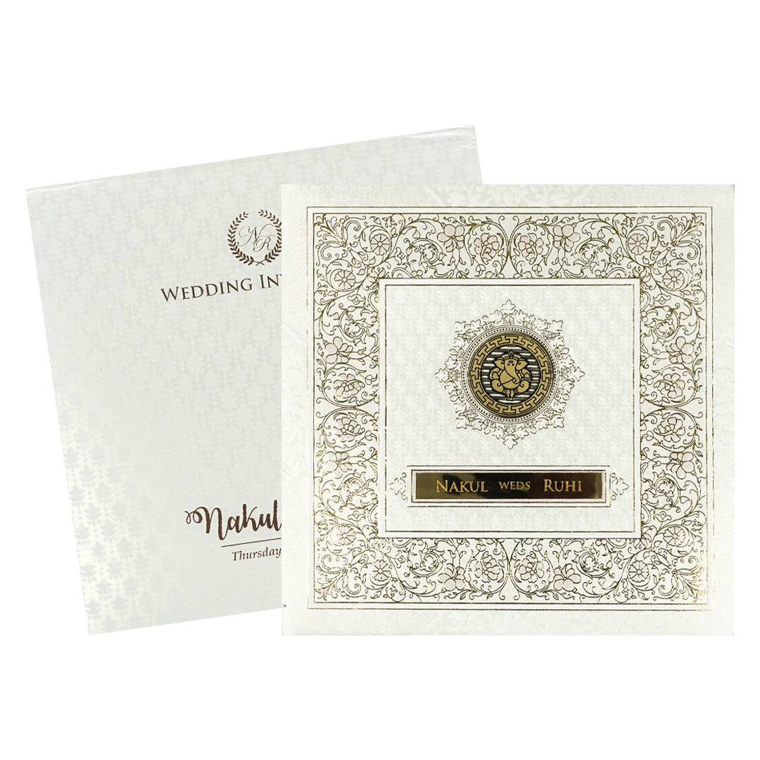 White Pastel Floral Border Padded Wedding card-KRE28300 - Image 2