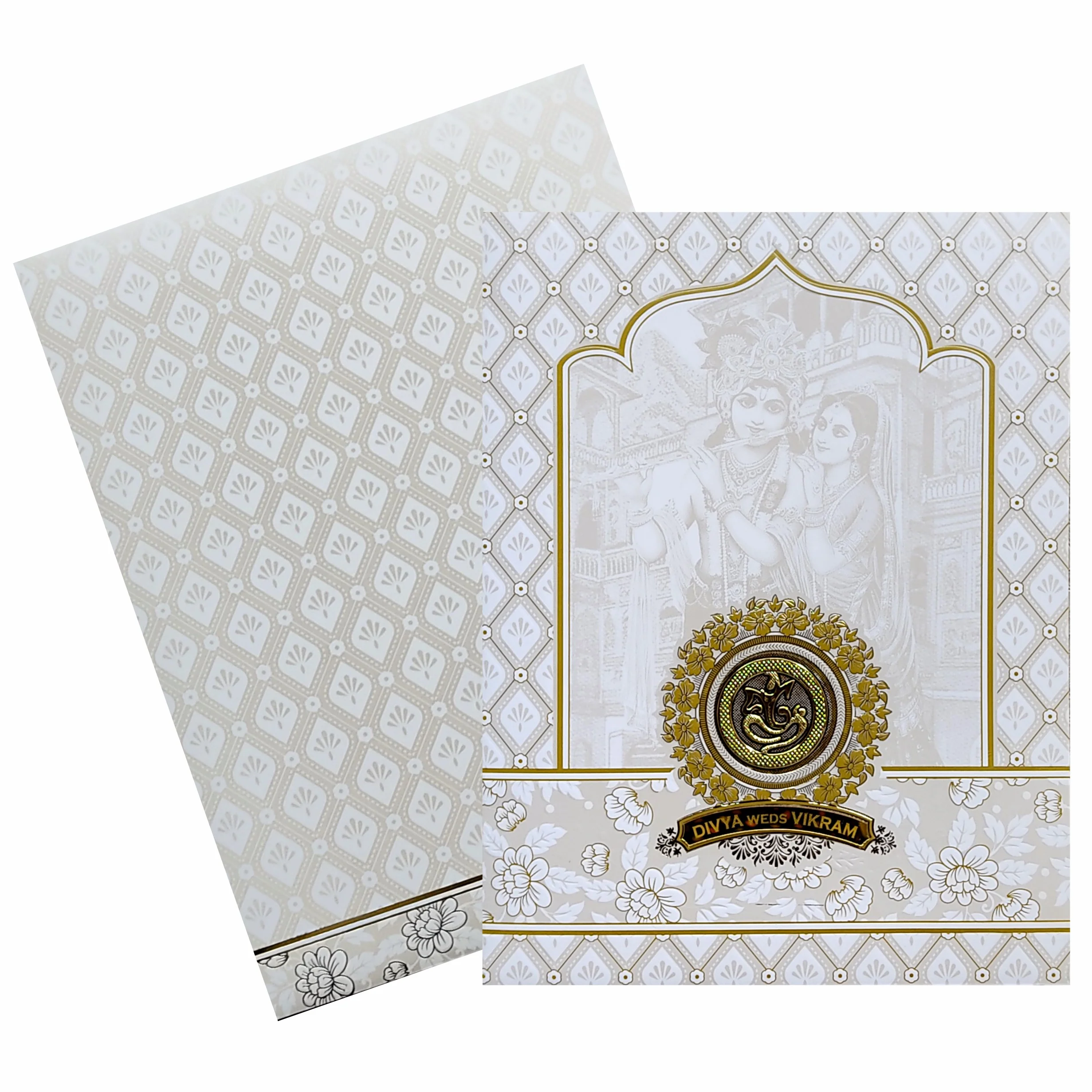 White Radhe Krishna Nameplate Invitation Card-KNJS2082 - Image 2