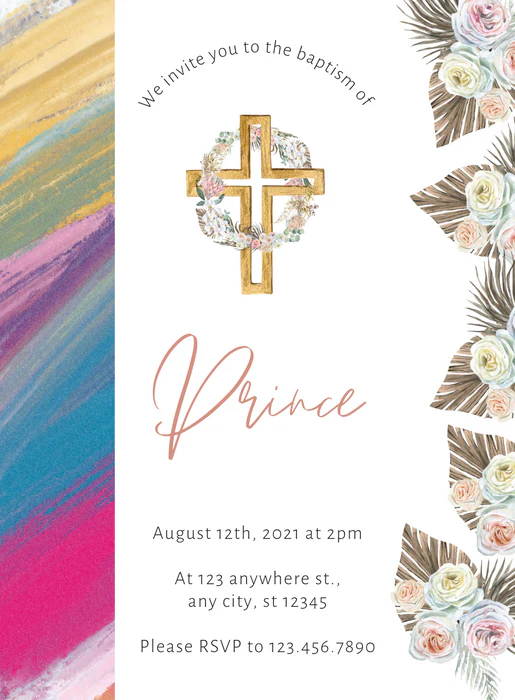 White Floral Baptism Ceremony Invitations-AABAP007 - Image 2