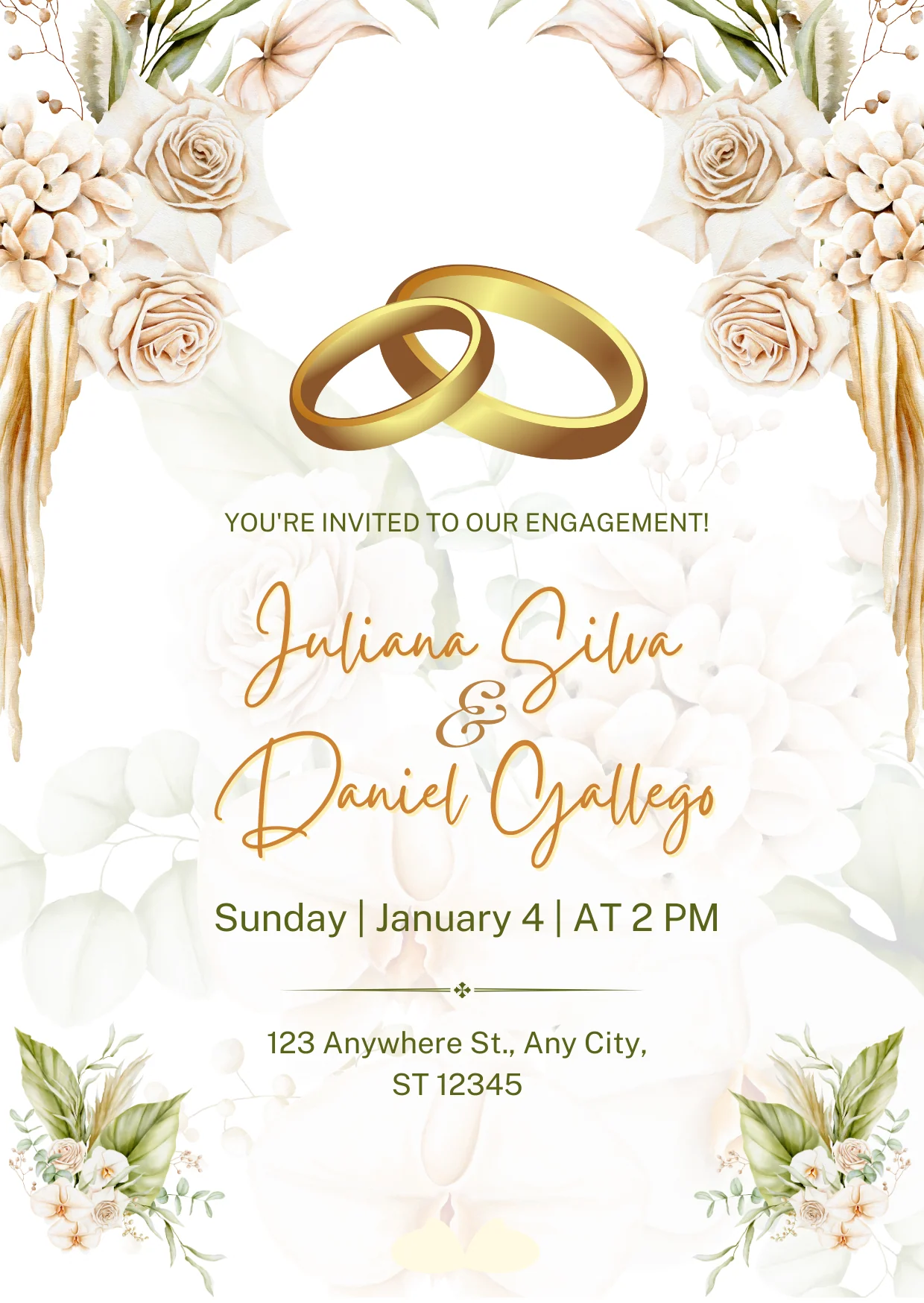 White Floral Rings Engagement Invitation-AAEGI001