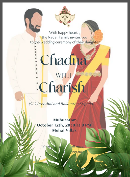 White Leaf South Indian Wedding Invitation-AASIW006 - Image 2