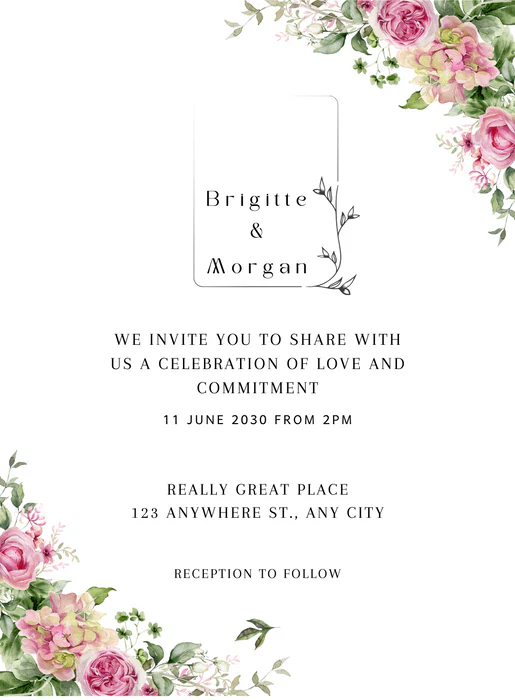 White Paradise Floral wedding Invitation-AAFWI009 - Image 2