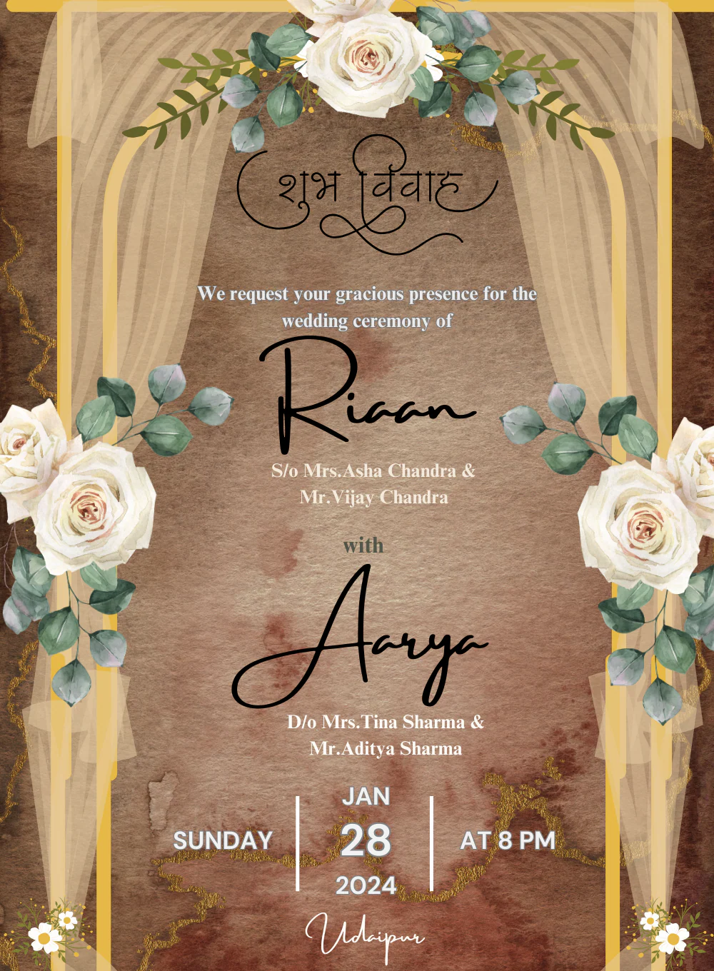 White Roses Jain Wedding Invitations-AAJWI017