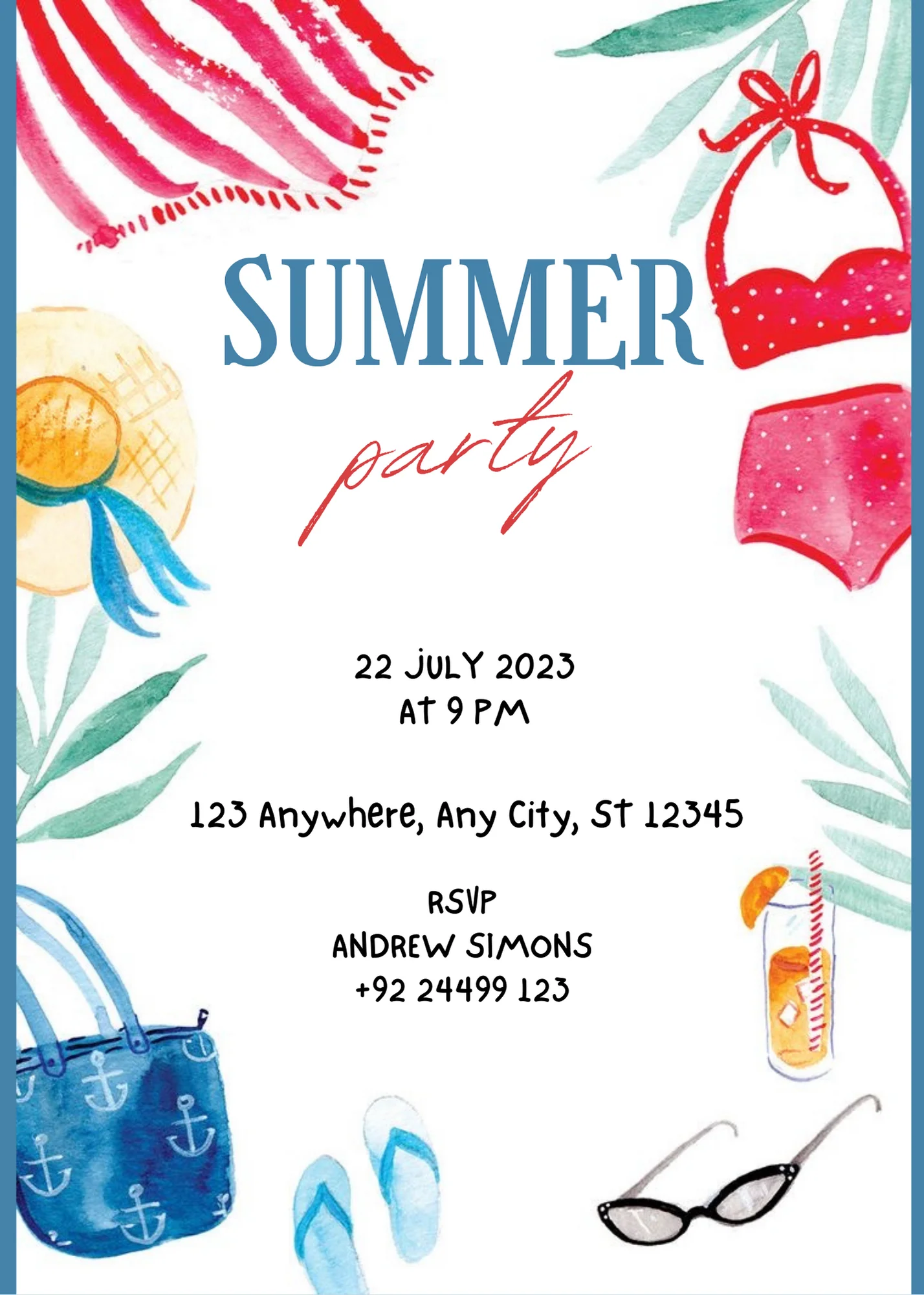White Splashy Summer Beach Party Invitation-AABEP003